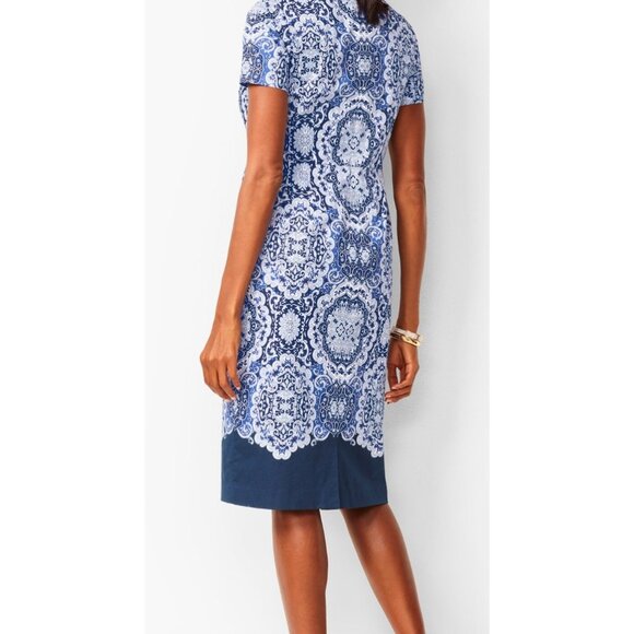 NWT Talbots Blue & White Paisley Print Sheath Dress 10P Petite Officecore Preppy - Picture 3 of 10